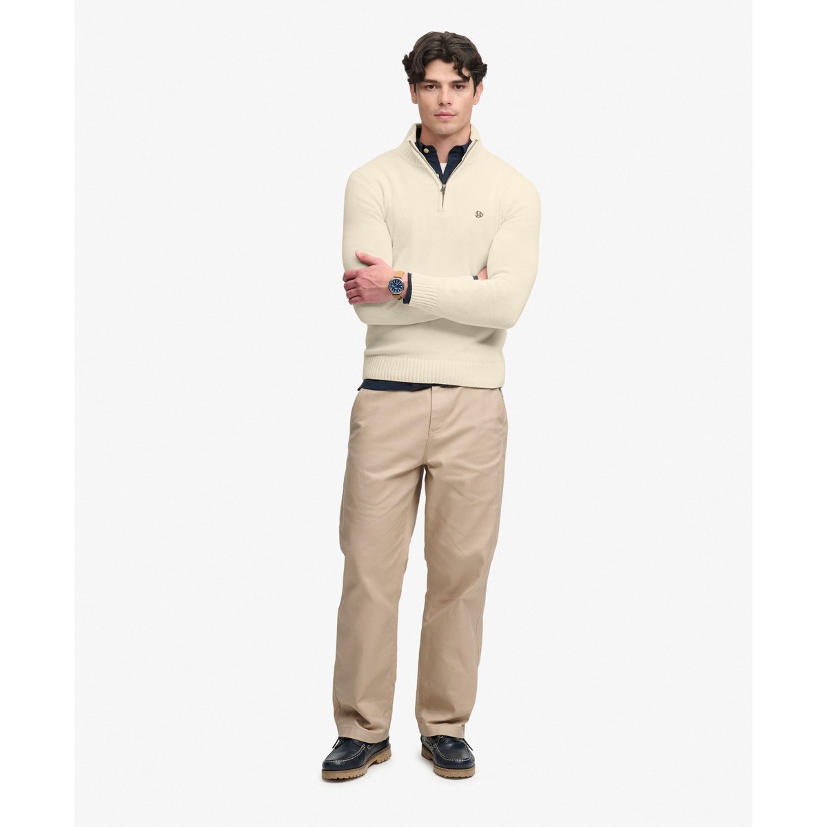 Pull Maille Demi-Zip Coupe Ajustée crème, SUPERDRY