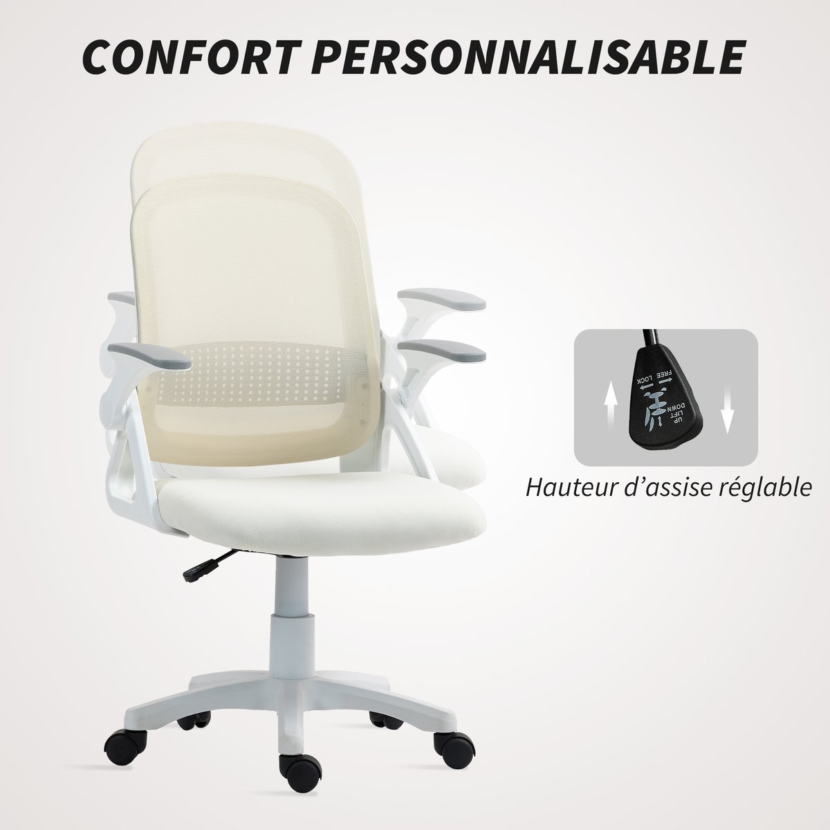 Chaise de bureau Maille Blanc blanc, HOMCOM