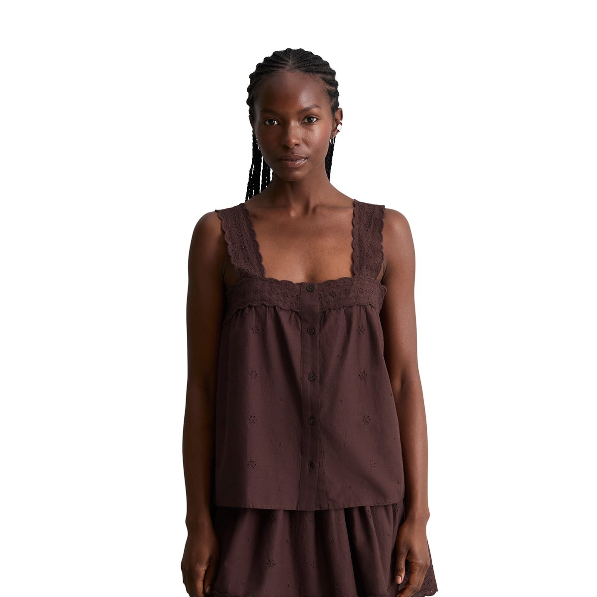 Haut Broderie-Anglaise régulier en pur coton bio rouge foncé, MARC O’POLO DENIM