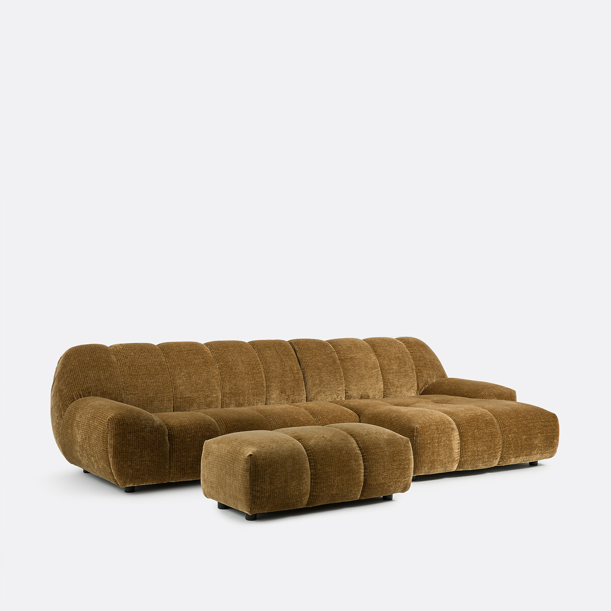 Canapé d'angle droit, 4 places, en velours côtelé vintage, NURIA bronze, LA REDOUTE INTERIEURS