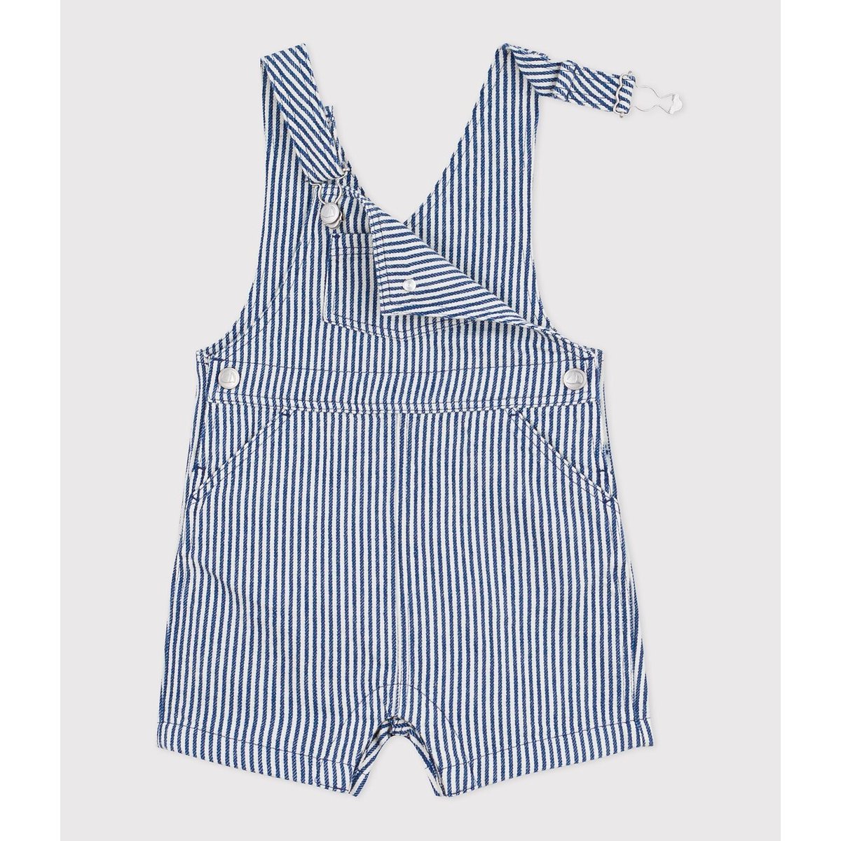 Salopette courte en serge rayée rayé bleu/blanc, PETIT BATEAU
