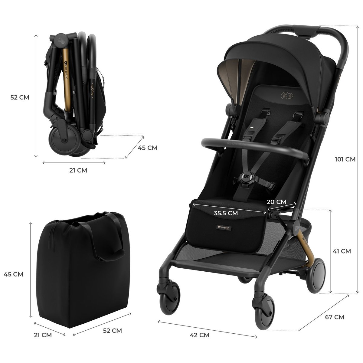 Poussette cabine Pilot 2 noir, KINDERKRAFT