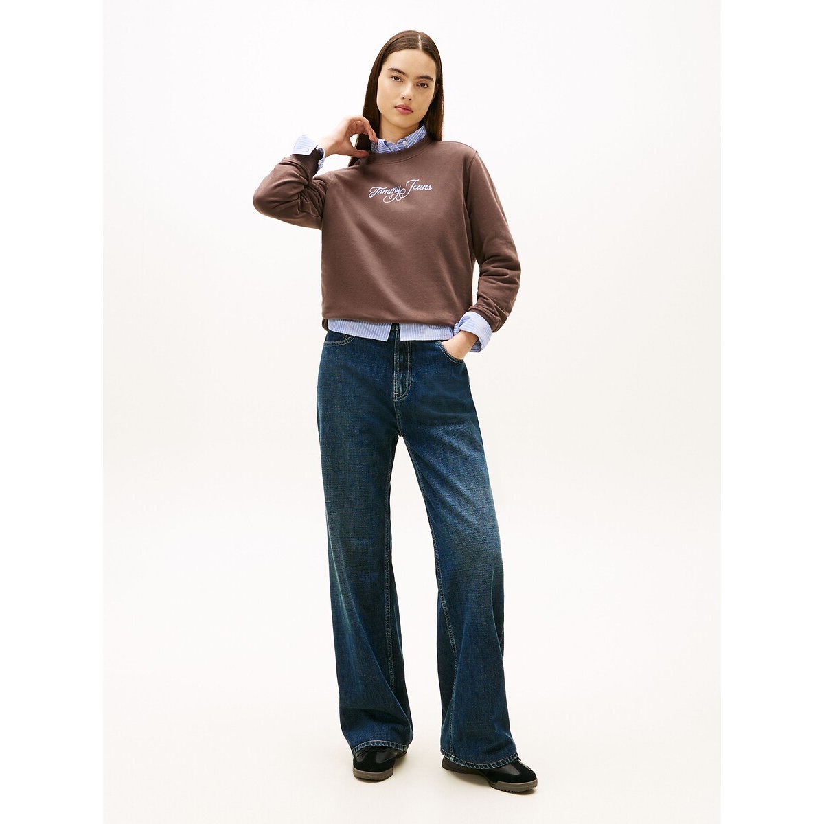 Sweater met lange mouwen en ronde hals kastanje, TOMMY JEANS