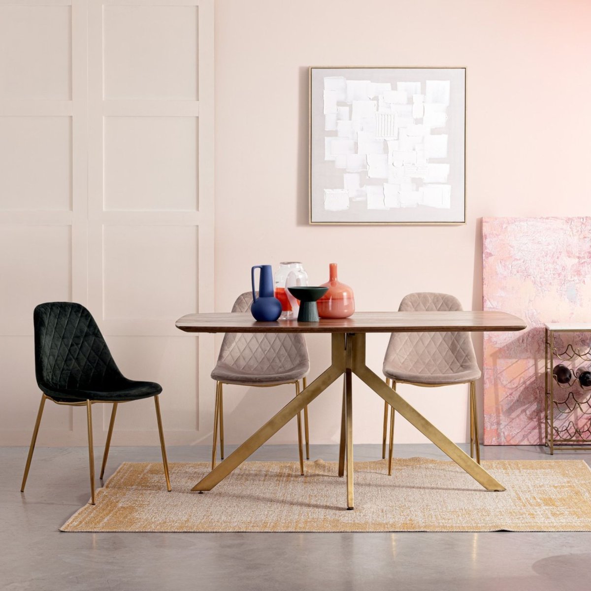 Table de salle à manger en manguier et pied laqué laiton L150 - RINGO bois foncé, HELLIN, DEPUIS 1862