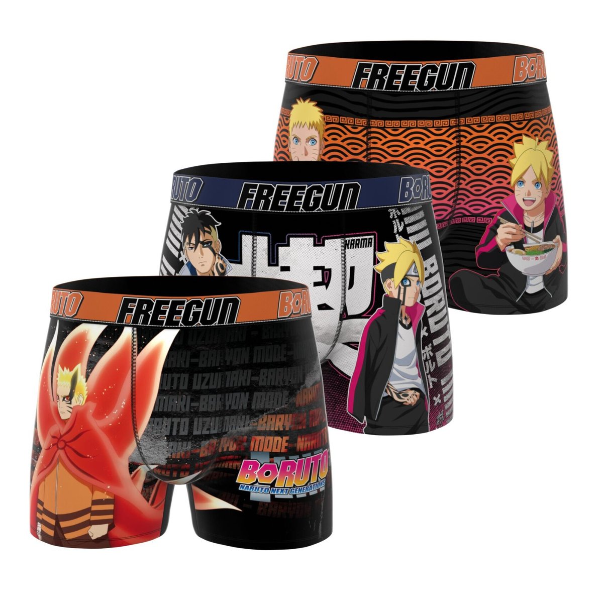 Lot De 3 Boxers Boruto noir/orange/gris, FREEGUN