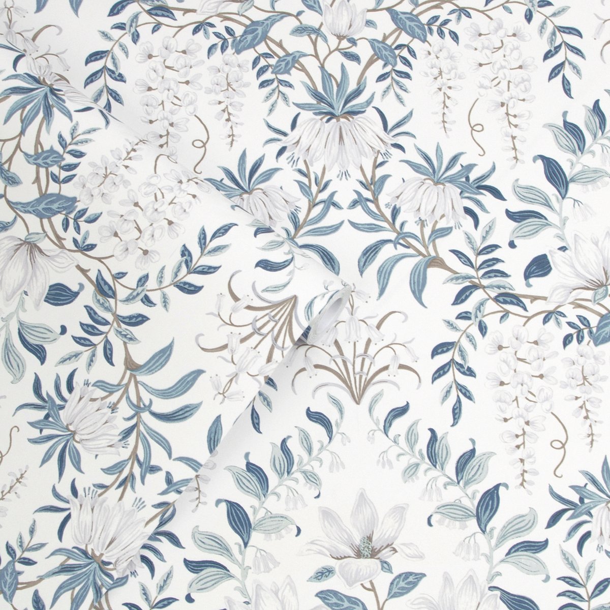 Papier peint Fleurs Parterre blanc, bleu, LAURA ASHLEY