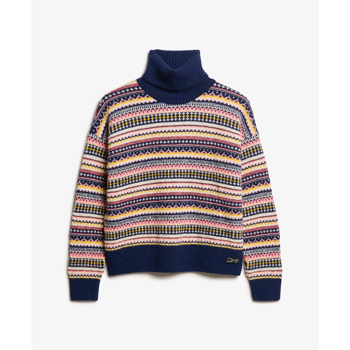 Pull texturé à rayures bleu marine hivernal multicolore, SUPERDRY