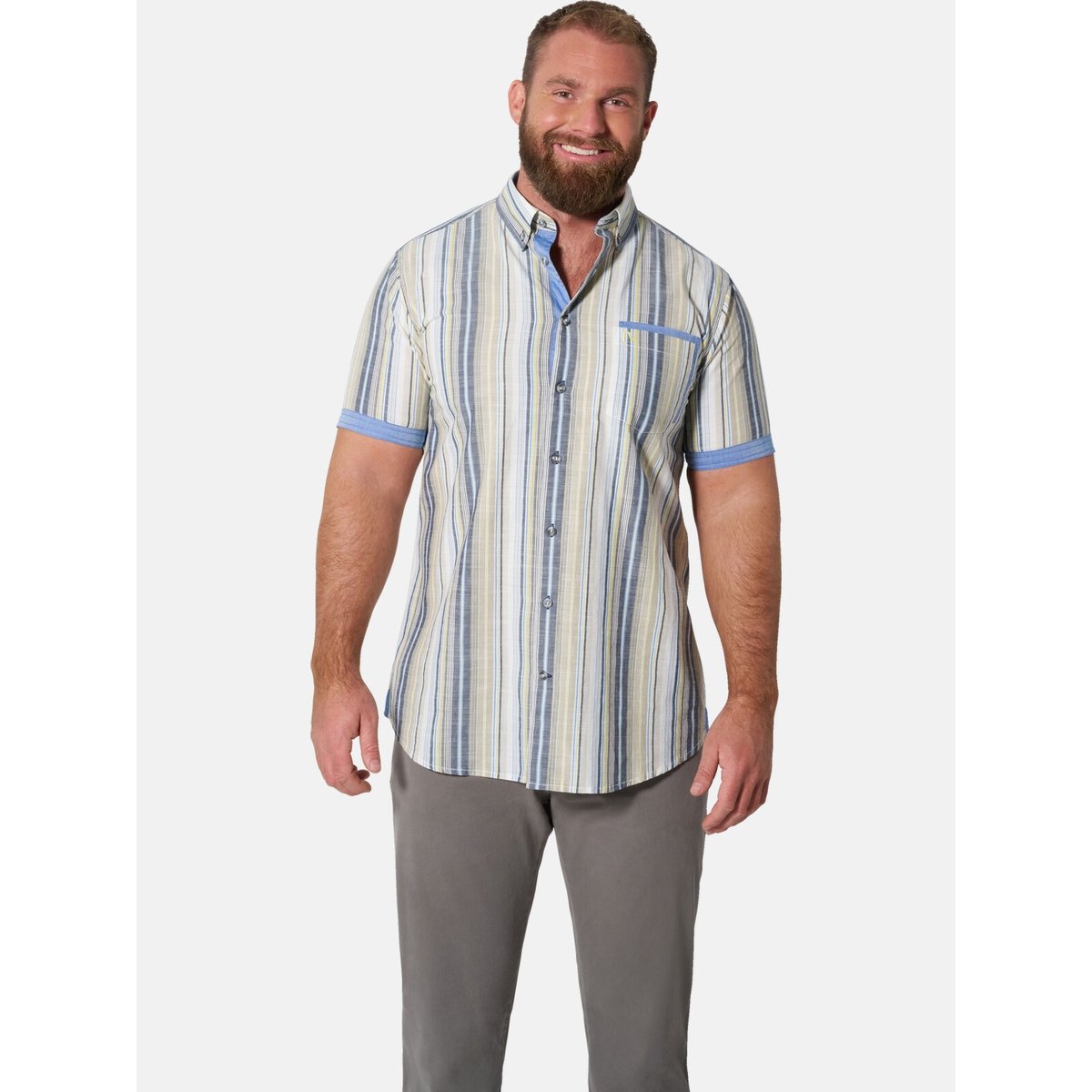 Chemise à manches courtes ROREK beige rayé, JAN VANDERSTORM