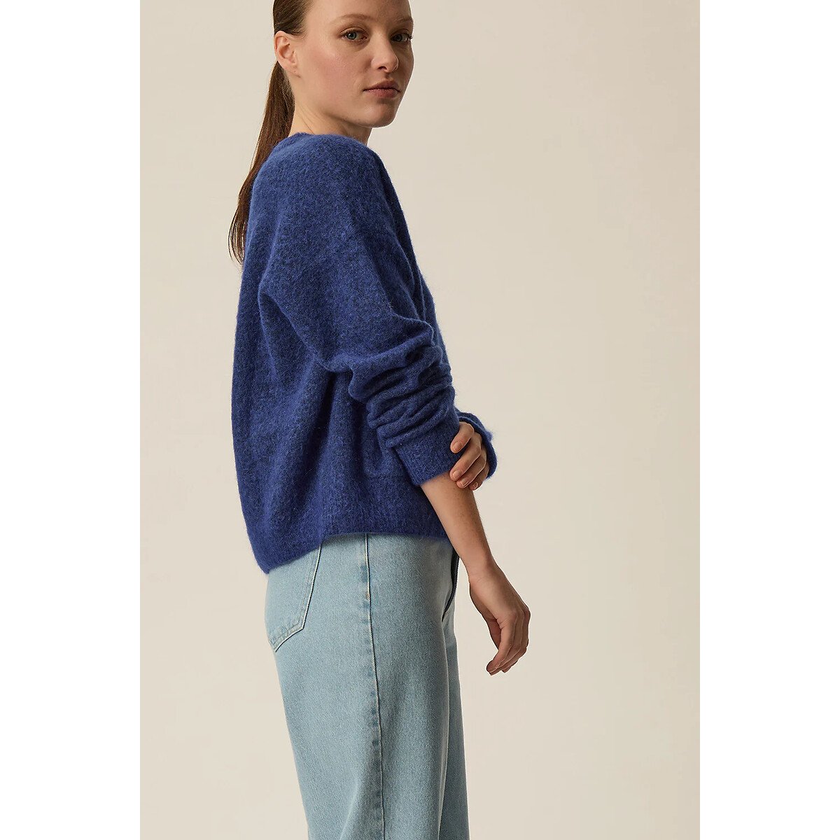 Dobilou Crew Neck Buttoned Cardigan indigo, DES PETITS HAUTS