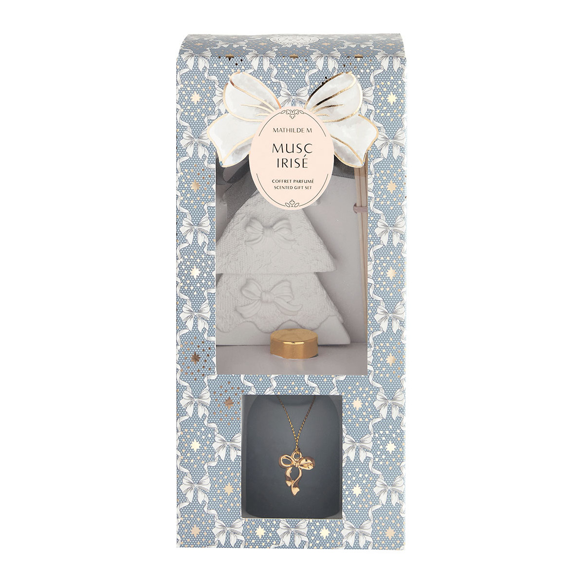 Coffret diffuseur de parfum Musc Irisé RUBANS DE FÊTE bleu, MATHILDE M
