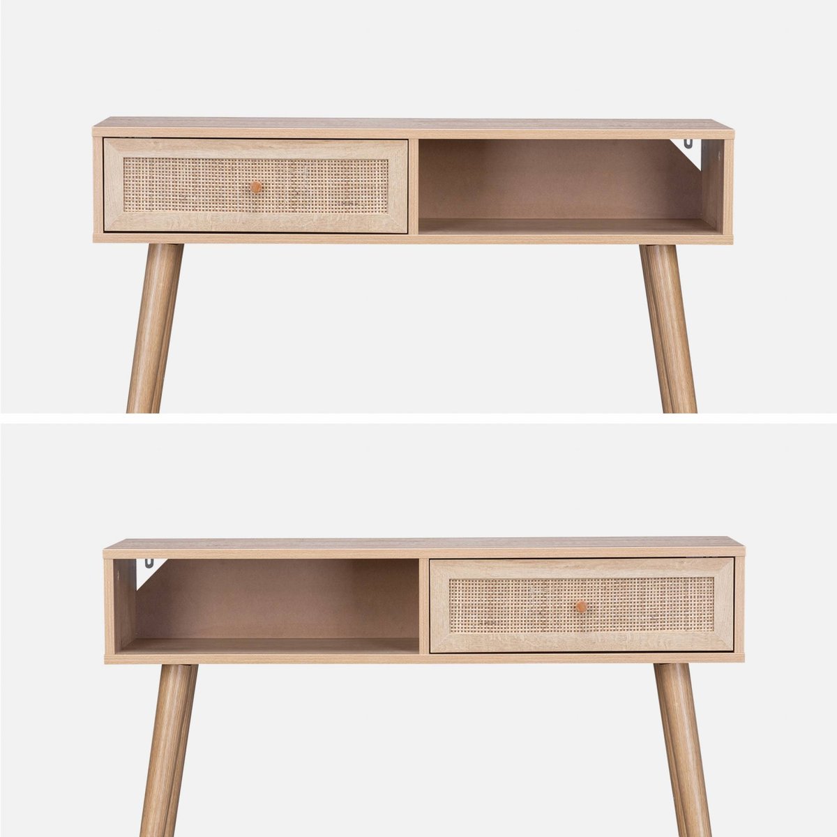 Console scandinave décor bois et cannage 1 tiroir BOHÈME naturel, SWEEEK