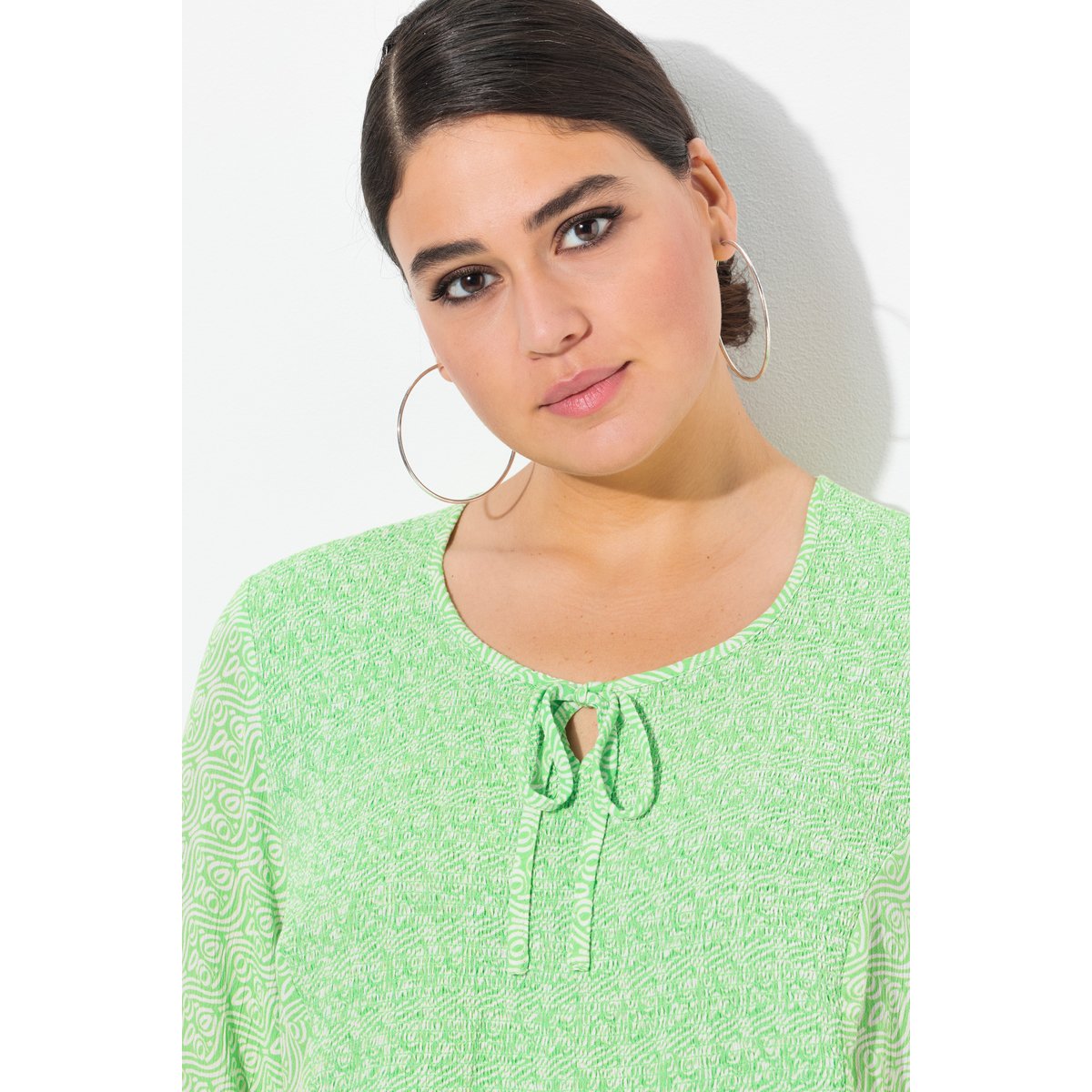 Blouse, Coupe A-Ligne, Insert Smocké menthe verte, ULLA POPKEN