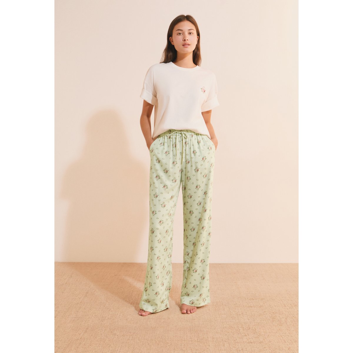 Pantalon de pyjama à motif fleuri CEALA vert, ETAM