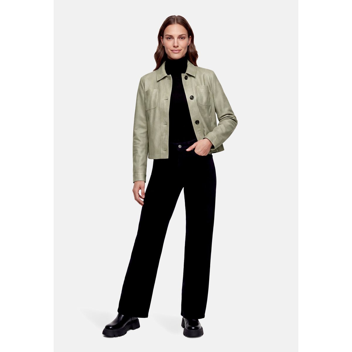 Veste en simili cuir à col oak green, AMBER & JUNE