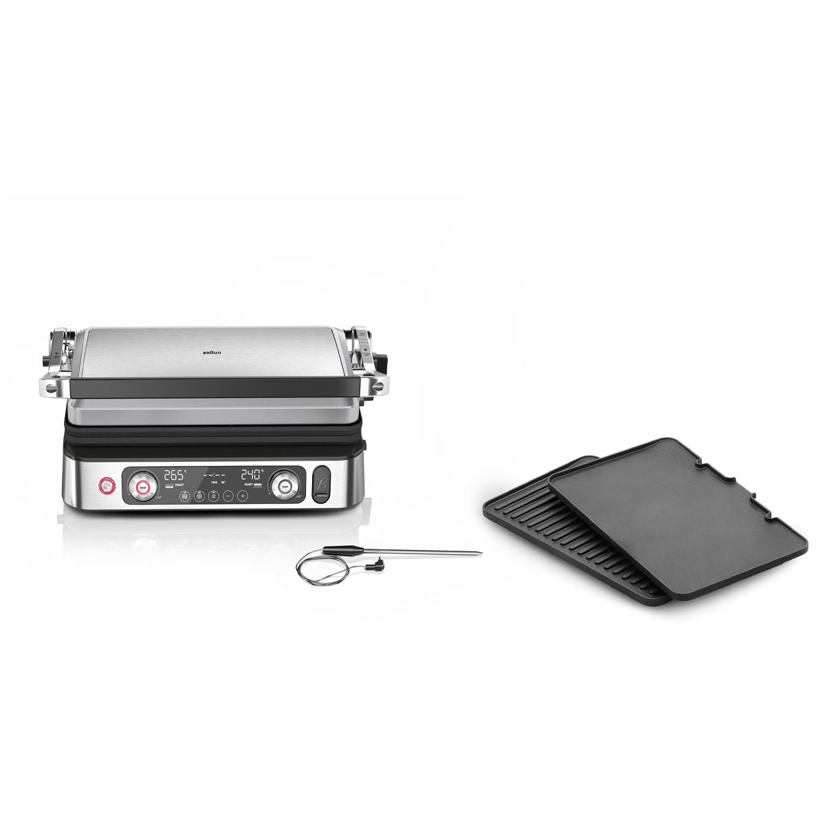 Grille-viande CG9160 inox 2 zones de cuissson, plaques amovible, sonde, 37x23 cm couleur unique, BRAUN