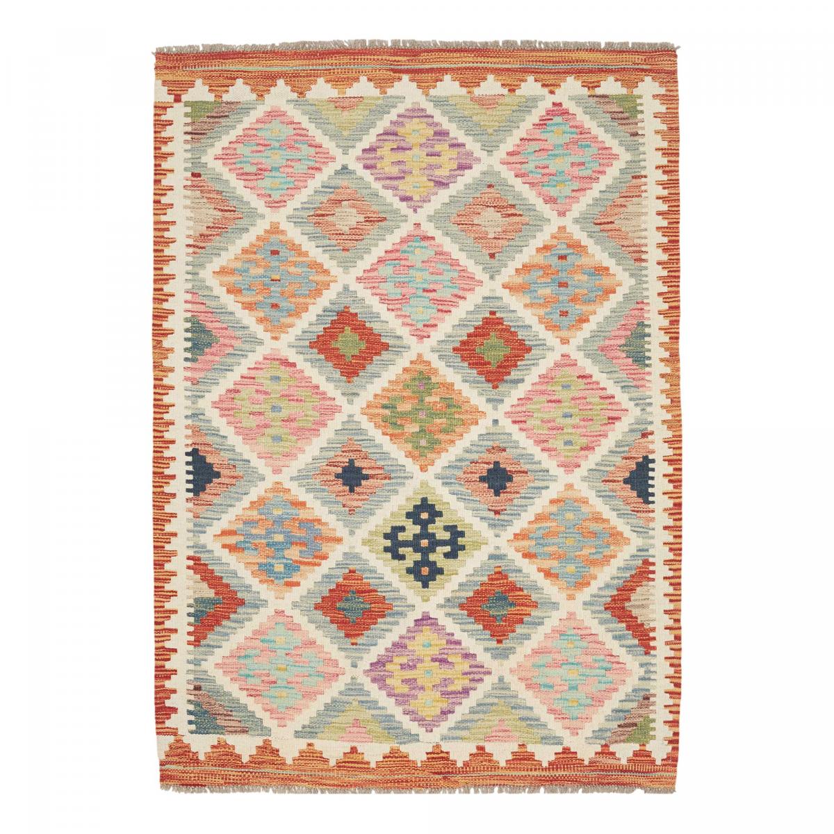 Tapis kilim au motif géométrique, tissage plat, KILIM 44 multicolore, bleu, rouge, UN AMOUR DE TAPIS