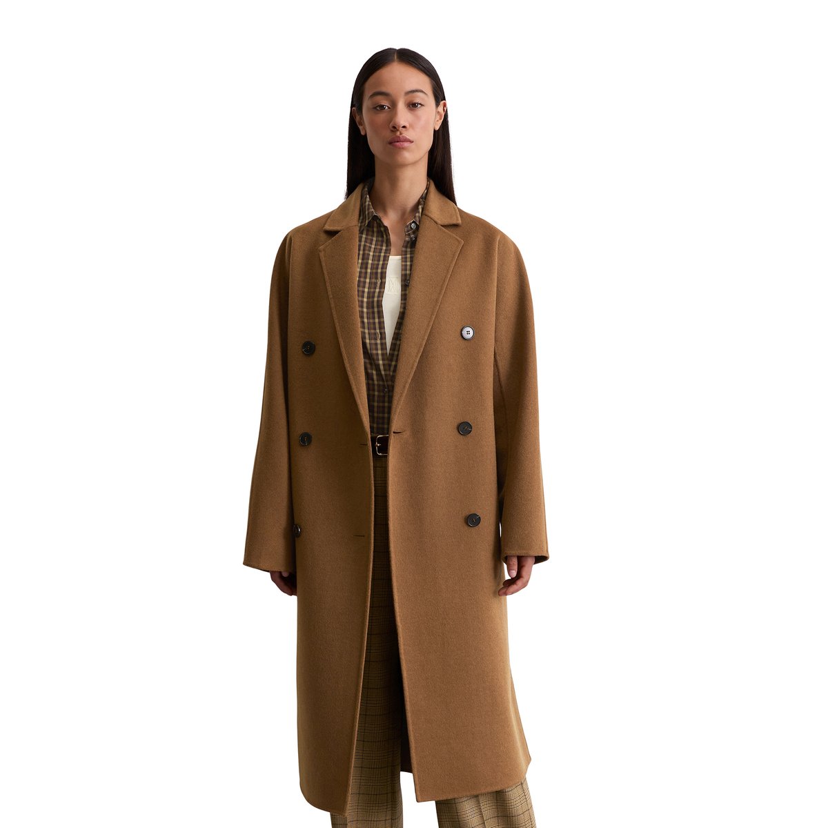 Manteau relaxed en mélange de laine double face marron clair, MARC O'POLO