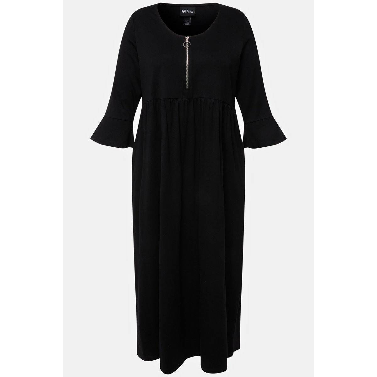Robe en jersey à col rond et manches 3/4. noir, ULLA POPKEN