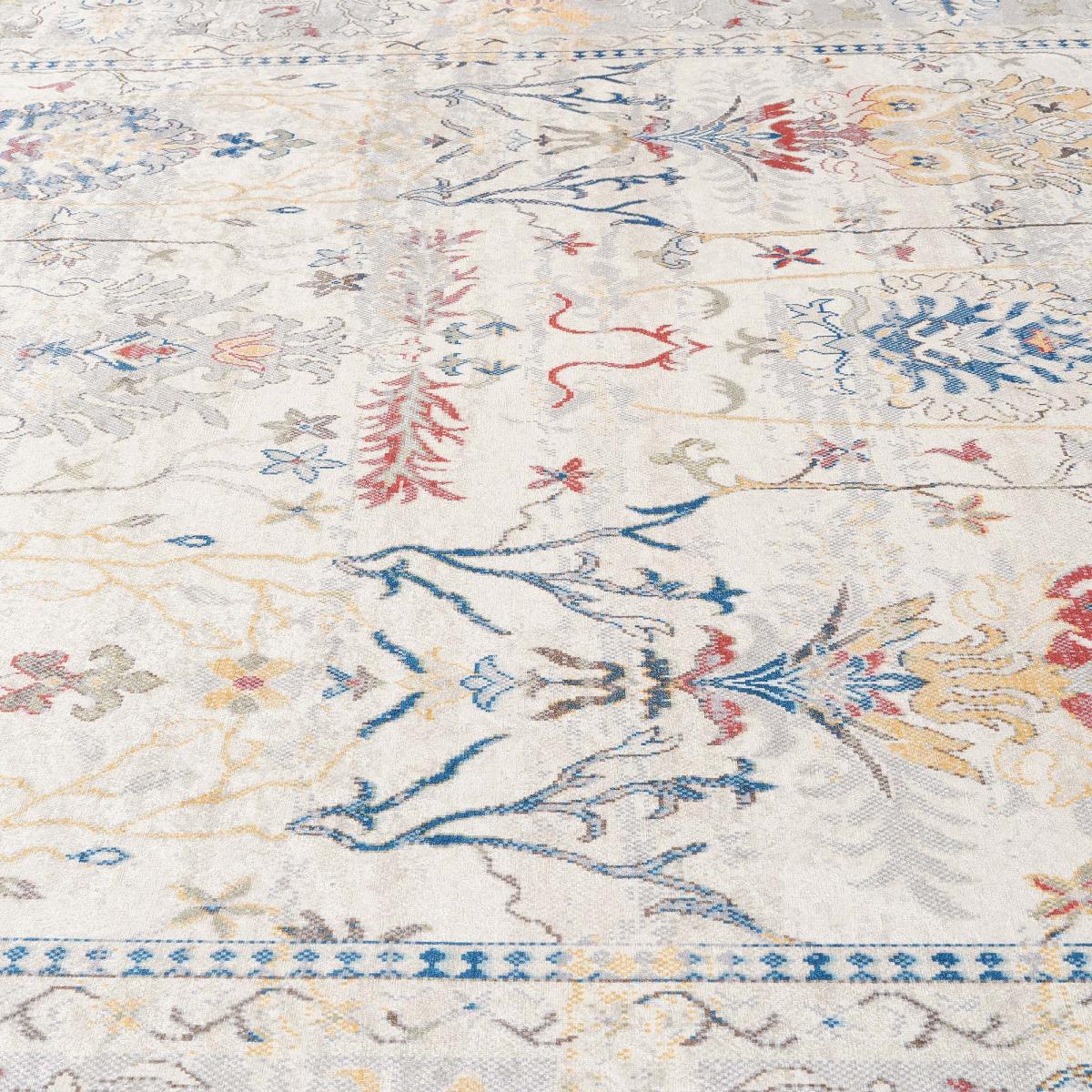 Tapis d'orient au motif oriental, style kilim, LYN11 PERLE beige, bleu, multicolore, UN AMOUR DE TAPIS
