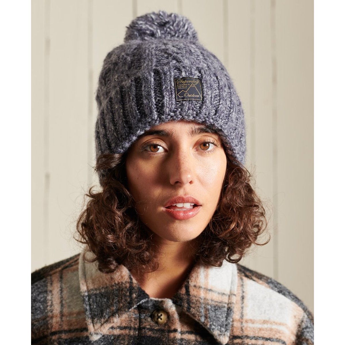 Bonnet torsadé en tweed bleu marine, SUPERDRY