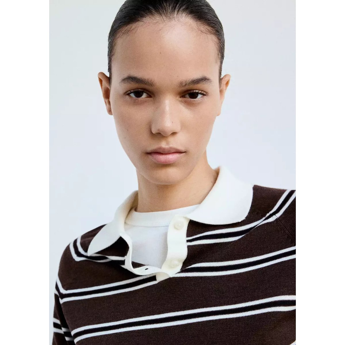 Pull-over rayures col polo chocolat, MANGO