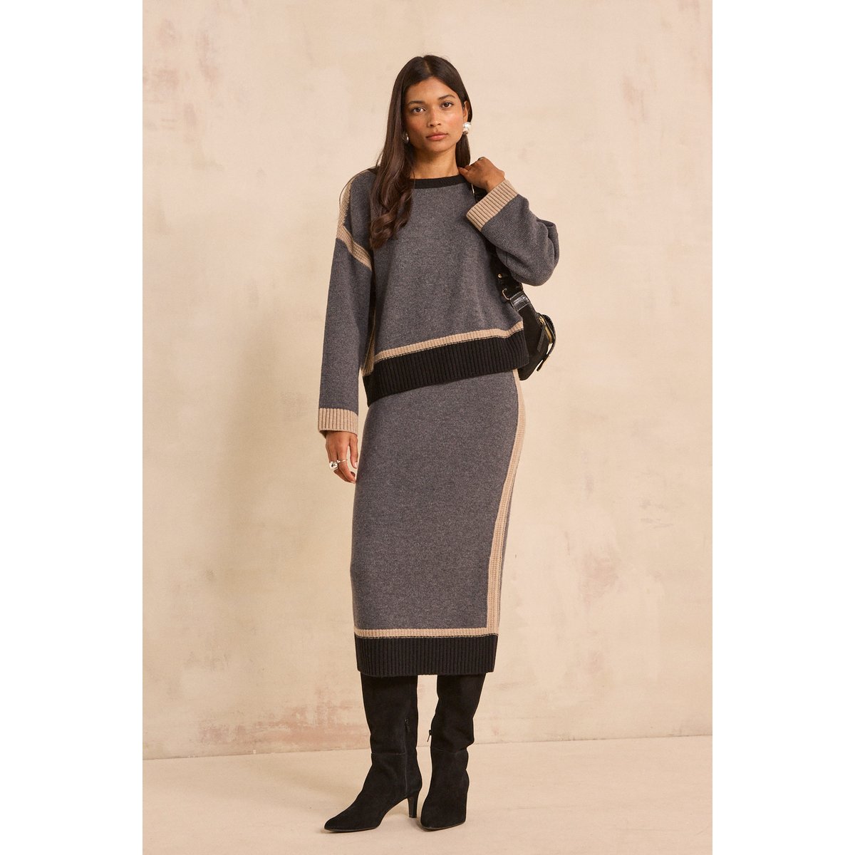 Jupe en maille droite en laine VALERIE anthracite, Maison 123