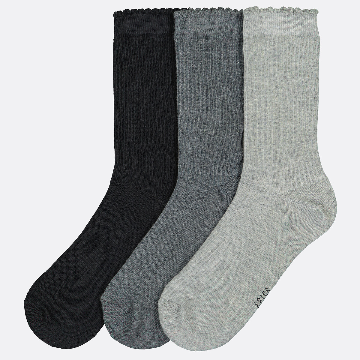 Lot de 3 paires de chaussettes en côte noir/gris, LA REDOUTE COLLECTIONS