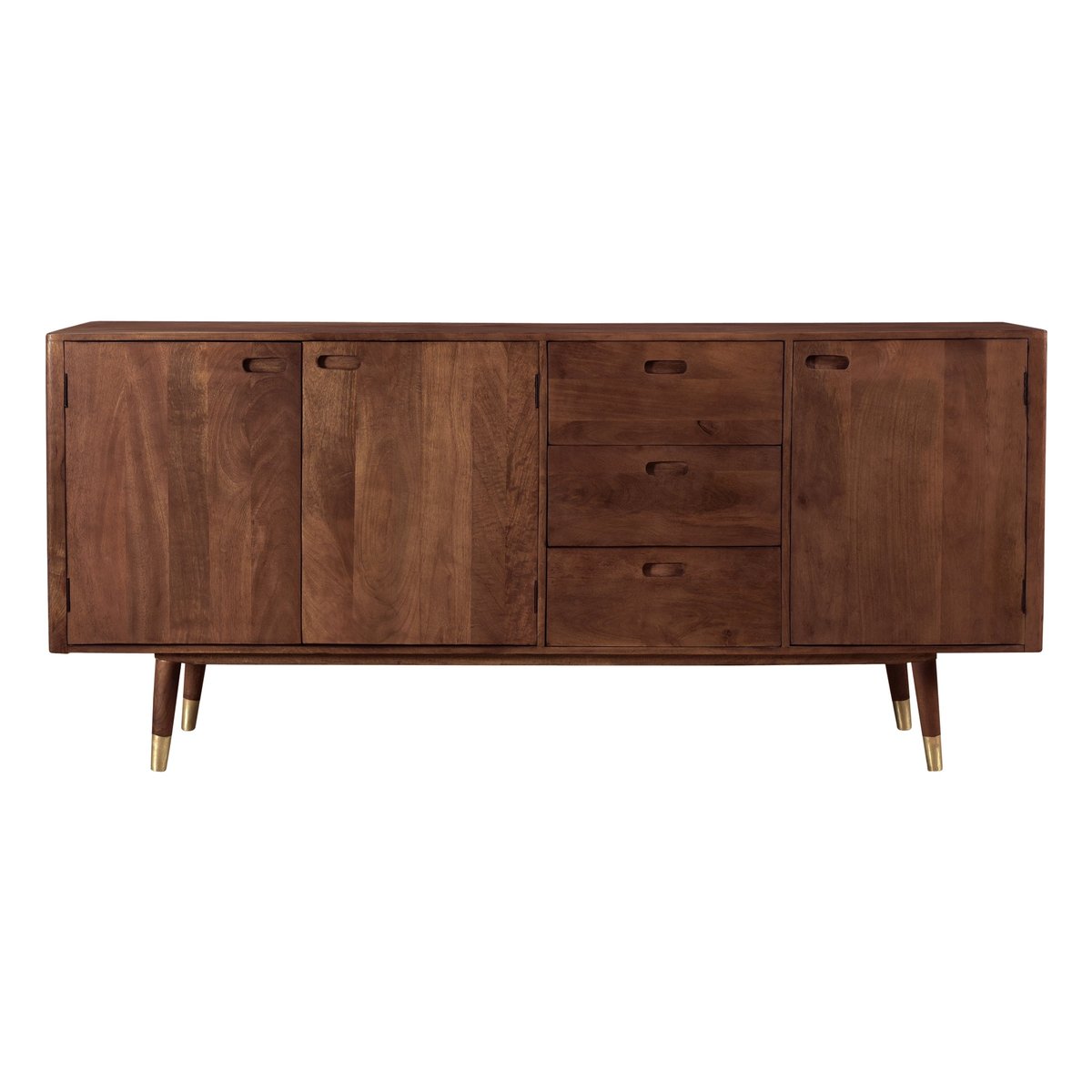 Buffet en bois massif 3 portes 3 tiroirs et - COLOMBO bois foncé et détails dorés, MAISON PAVANE