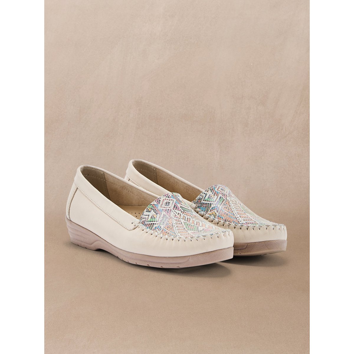 Mocassins grande largeur femme beige, PEDICONFORT