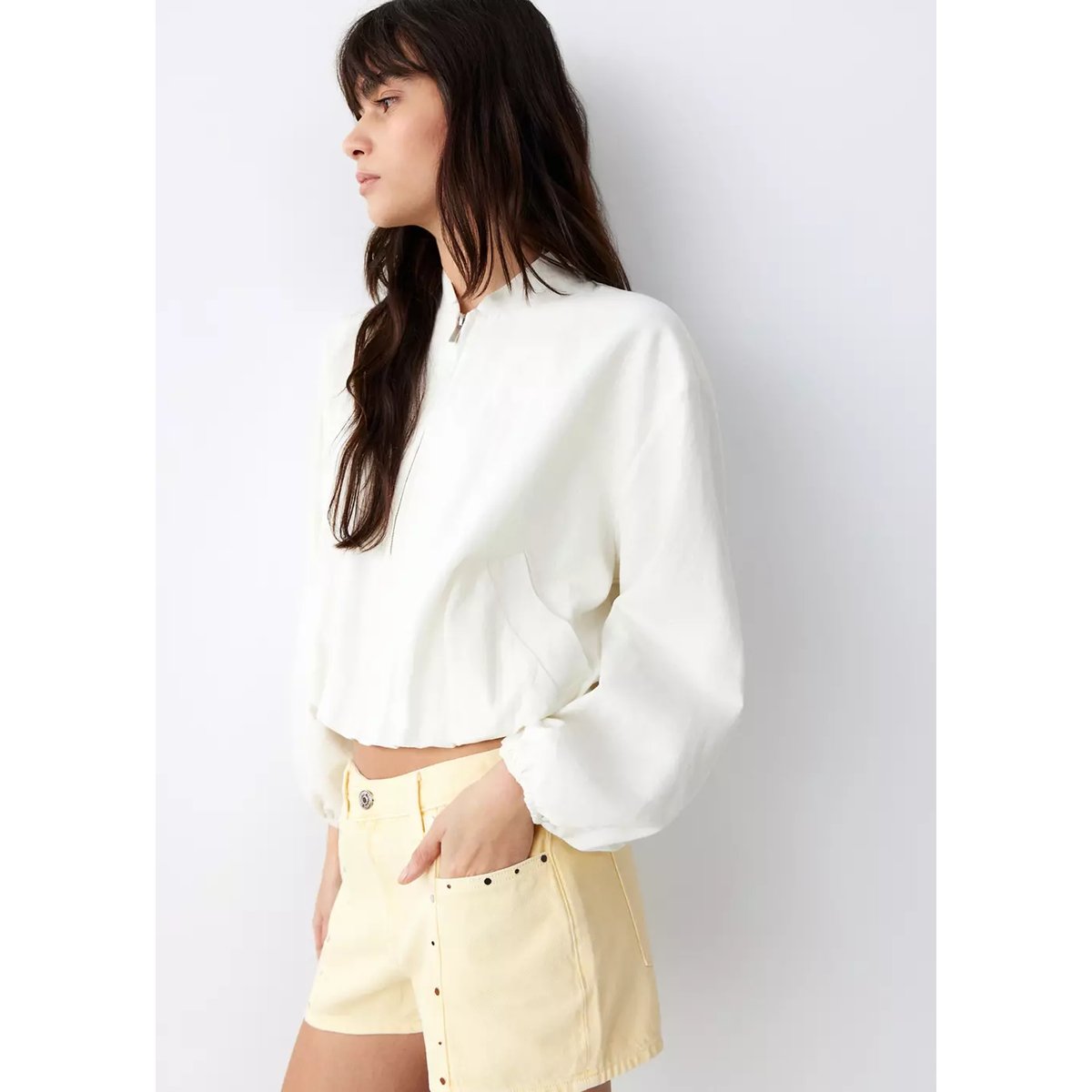 Short en jean à clous jaune pastel, MANGO TEEN