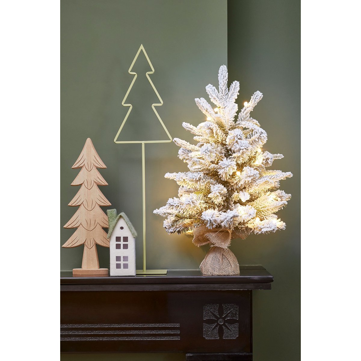 Sapin de Noël artificiel enneigé avec LED H60 cm GRIMSHAW blanc chaud, BLACK BOX TREES