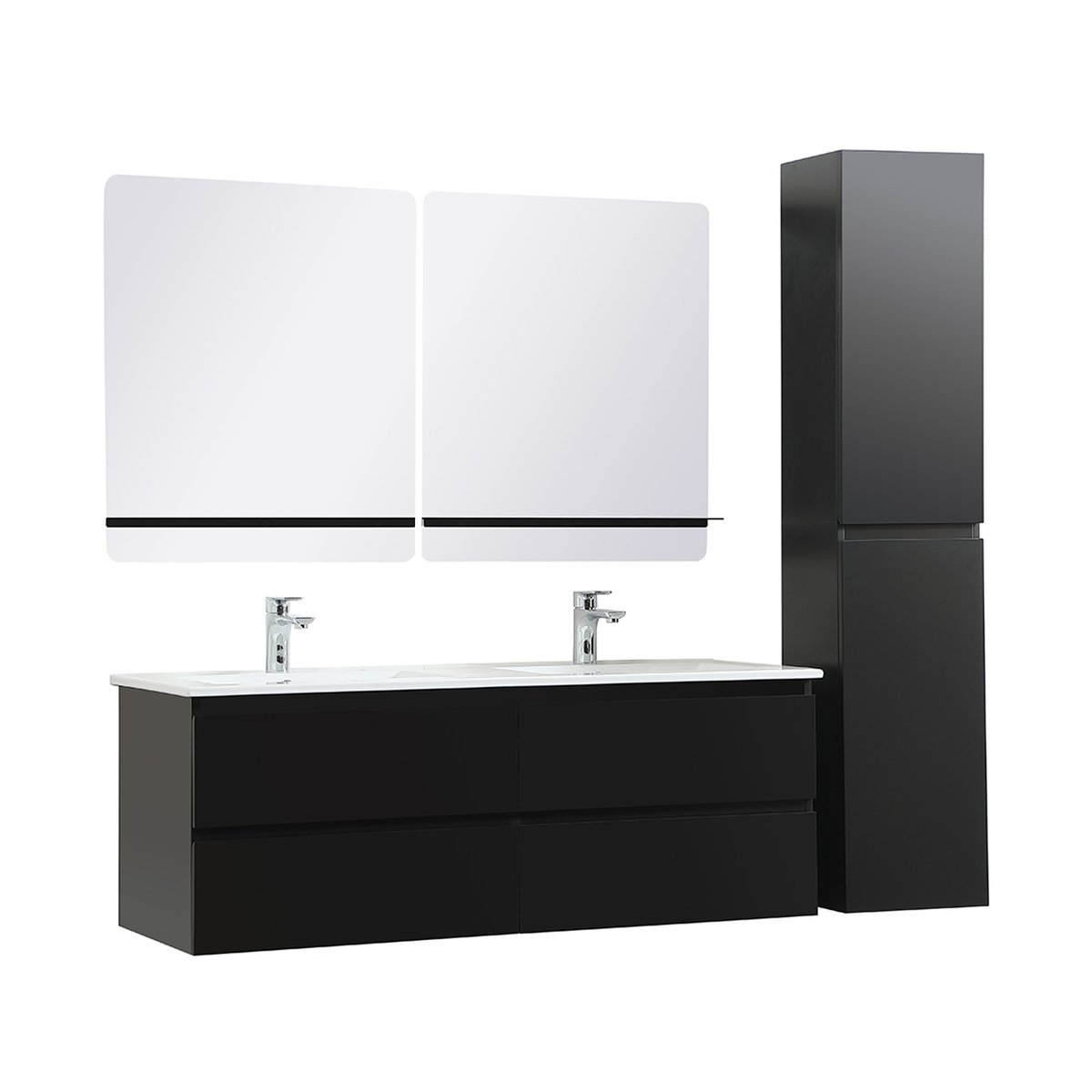 Meuble double +vasque+miroir+colonne SORRENTO noir carbone, MOB IN