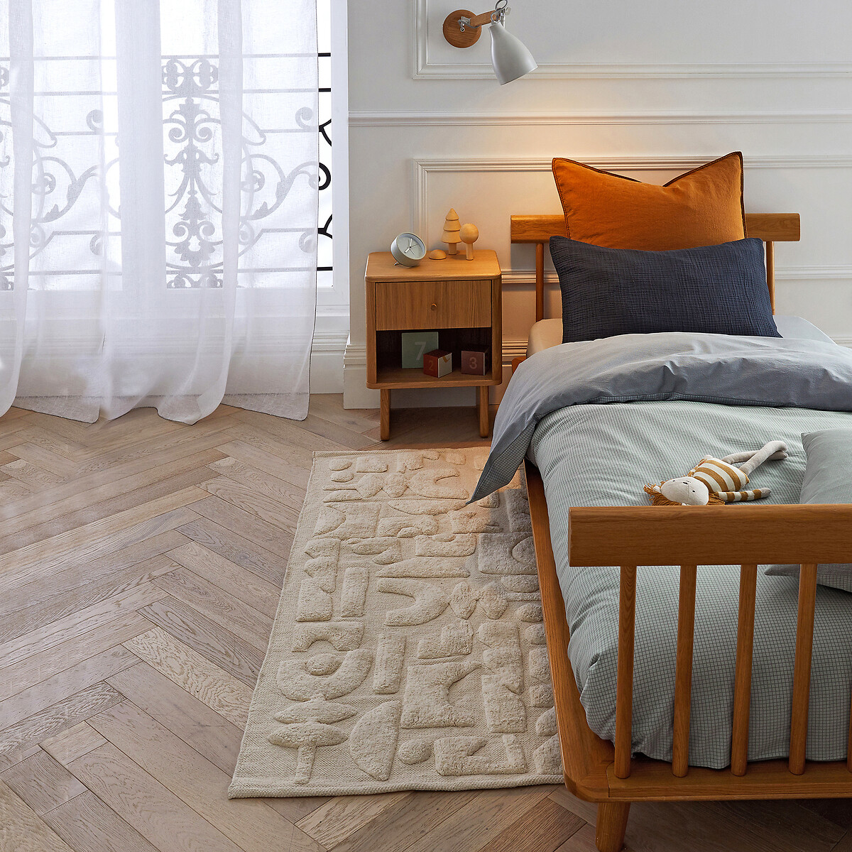 Tapis enfant motif géométrique coton bio, Podotak ecru, AM.PM