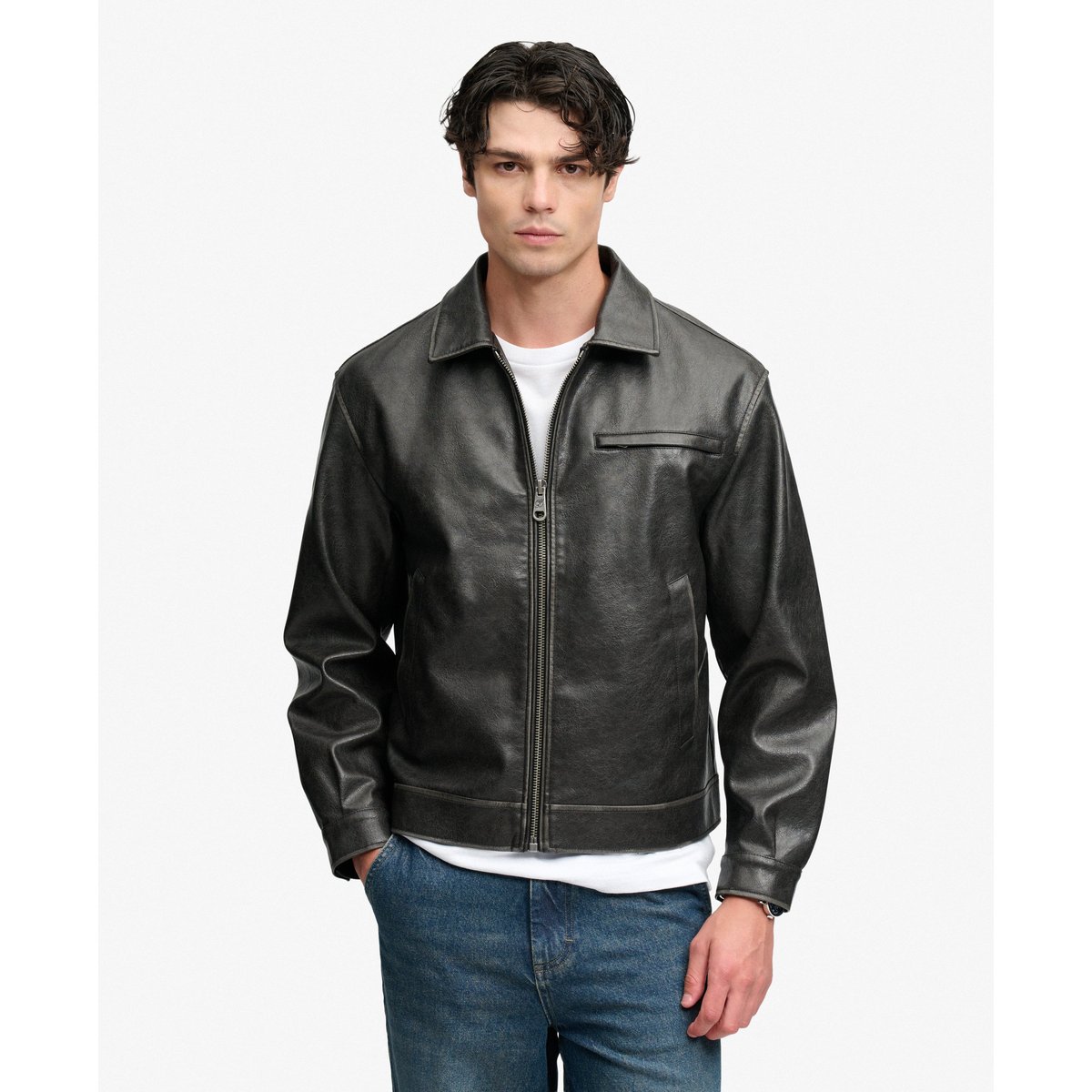 Veste en Simili-Cuir Coupe Décontractée noir, SUPERDRY