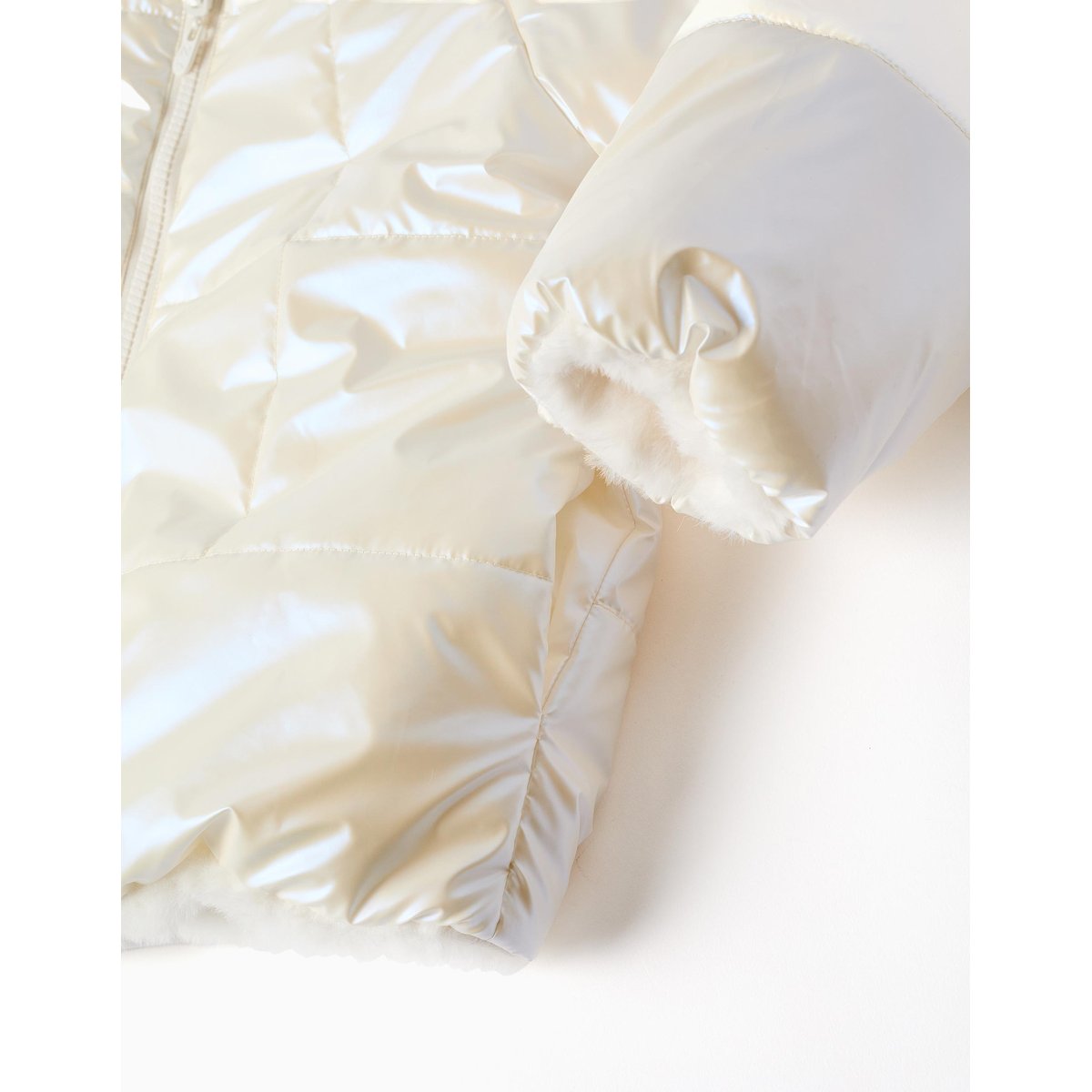 Doudoune réversible avec capuche et doublure en peluche douce synthétique beige, ZIPPY