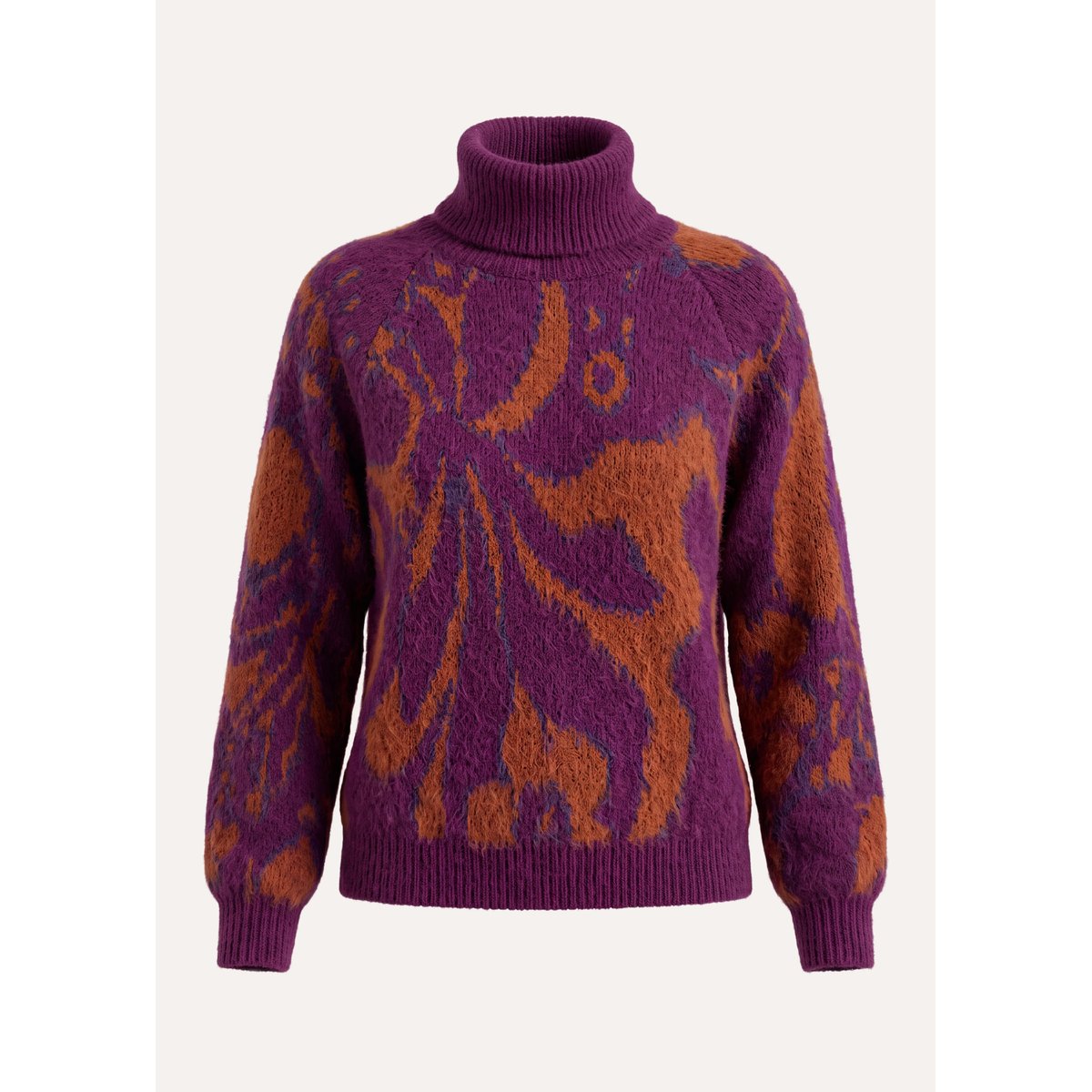 Pull col roulé manches longues en jacquard viola/tandoori, LA FEE MARABOUTEE