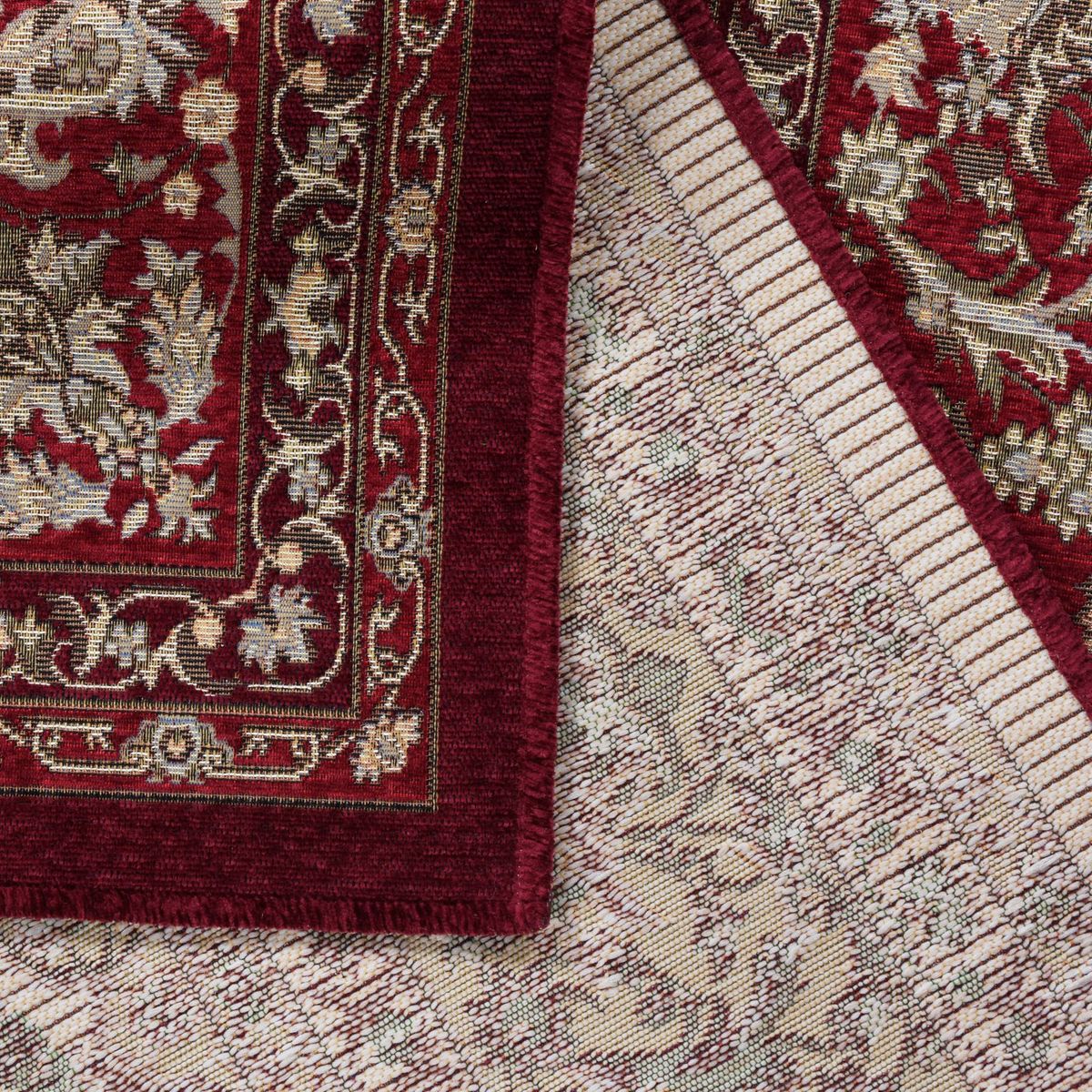 Tapis tissé en polyester avec bordure et motif floral - FLOMI beige, THEKO