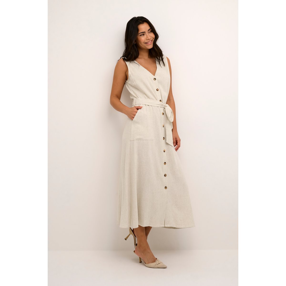 Robe beige light sand linen, KAFFE