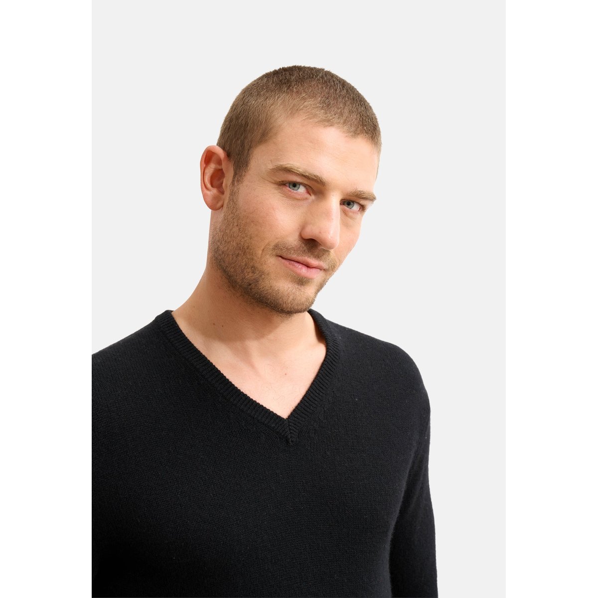 Pull Col V 4 Fils Noir Nathan noir, JUST CASHMERE