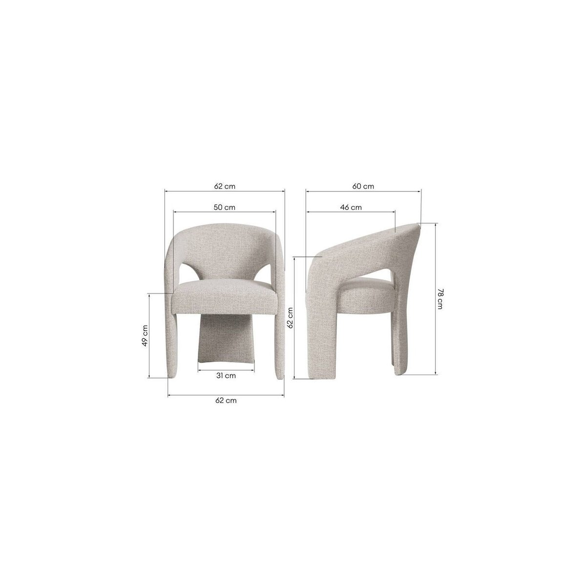 Chaise rembourrée arrondie collection NAURINE beige et crème, RECOLLECTION