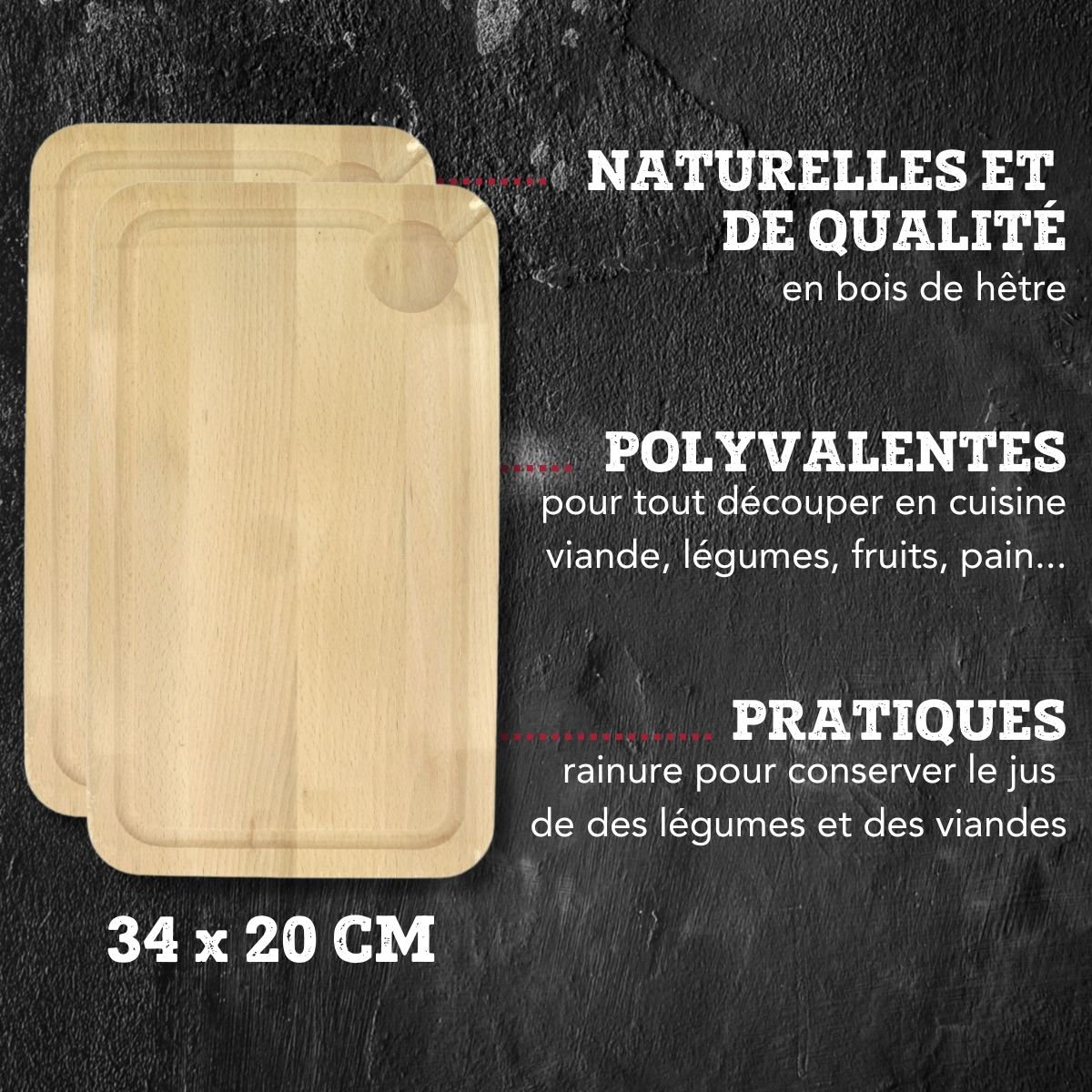 Lot de 2 Planches à découper et 4 éplucheurs GOURMET ÉDITION bois, FM PROFESSIONAL