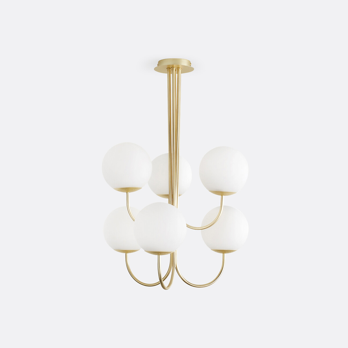 Suspension laiton et verre opaline, 6 globes, MORICIO blanc, LA REDOUTE INTERIEURS
