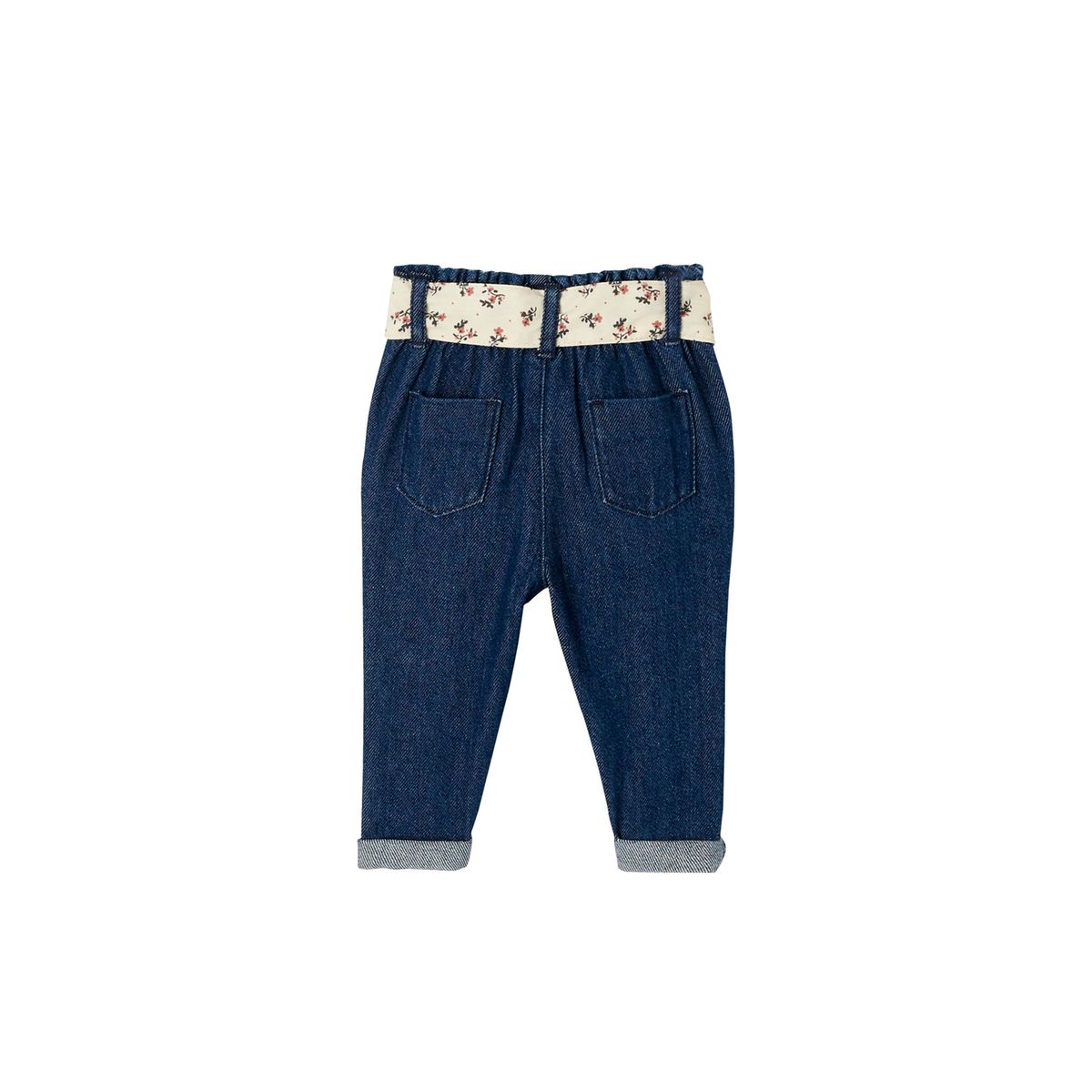 Jean avec ceinture en tissu denim brut, VERTBAUDET