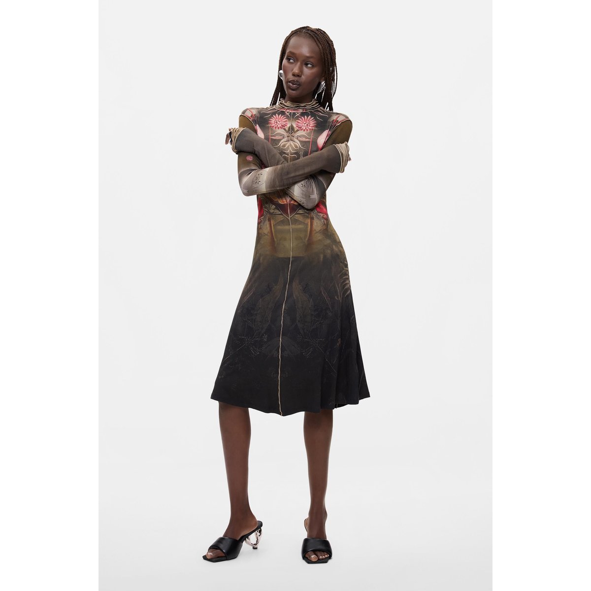Robe longue imprimée noir, DESIGUAL