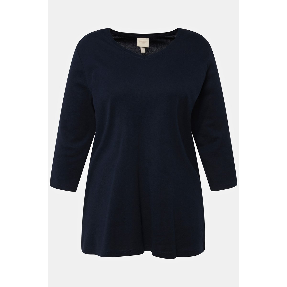 T-shirt V basic, classic, manches 3/4 marine, ULLA POPKEN