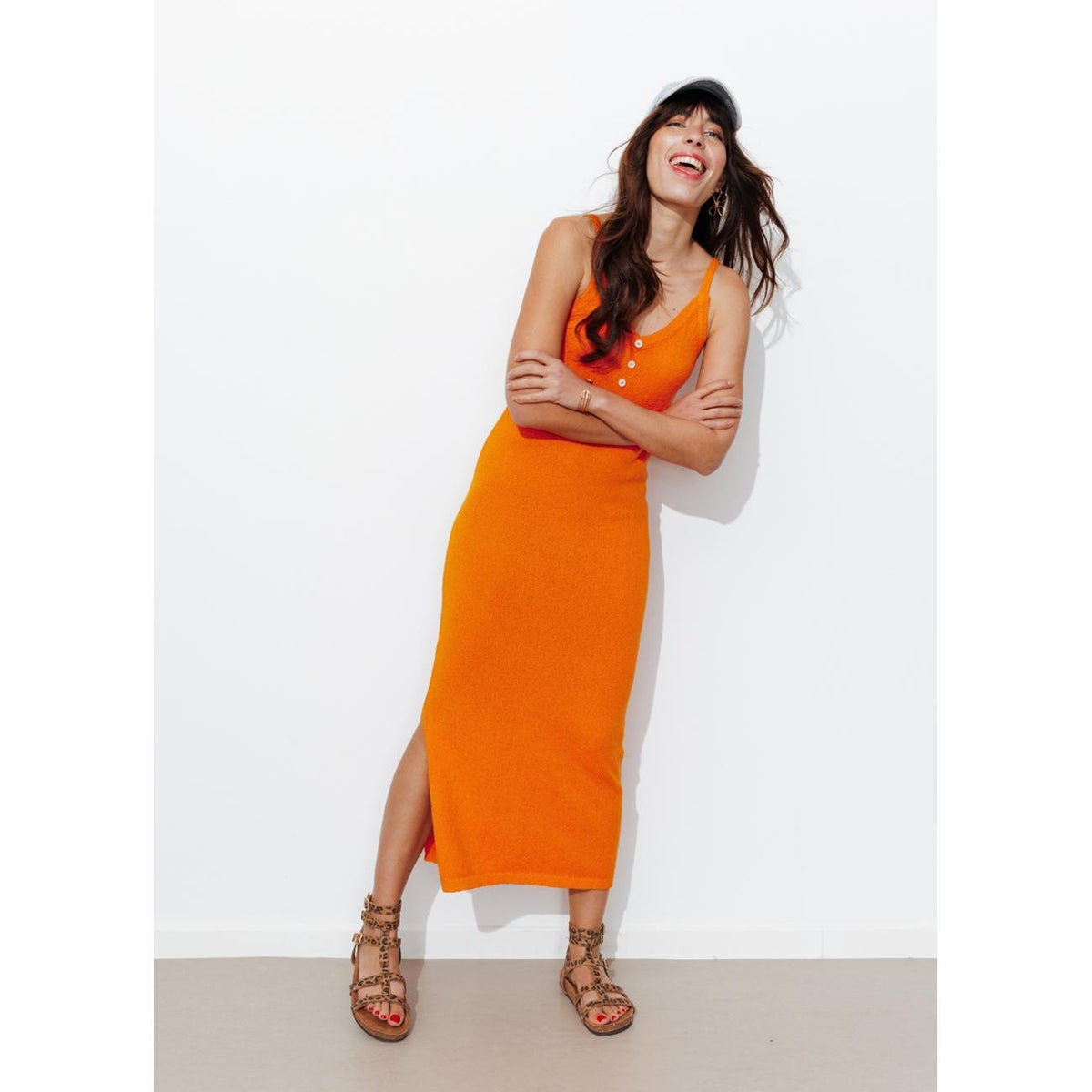 Robe longue en maille orange, PROMOD