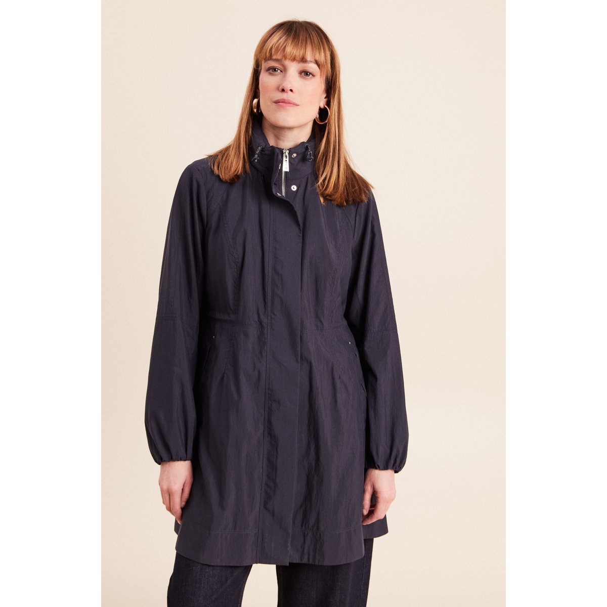 Parka cintrée longue doublée bleu foncé, BREAL