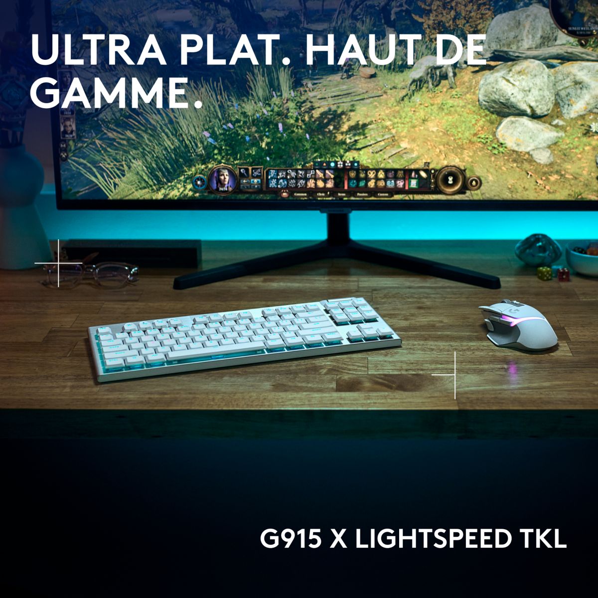 Clavier gamer sans fil G915 X Lightspeed TKL Tactile Blanc couleur unique, LOGITECH