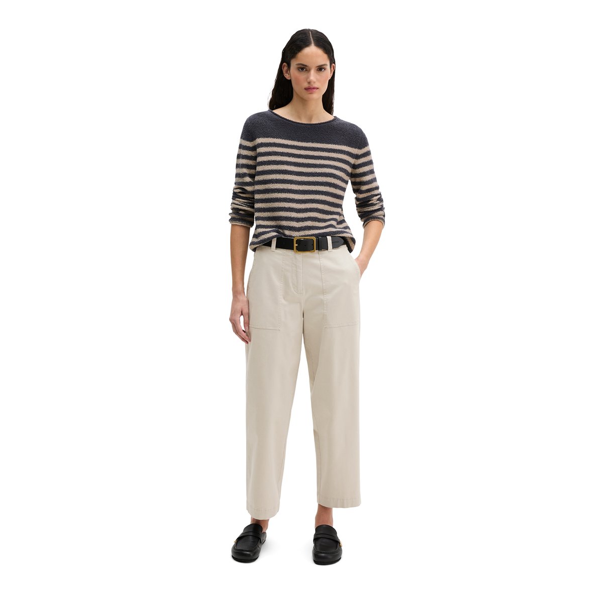 Pull bouclette regular en mélange de coton organique bleu foncé, MARC O'POLO