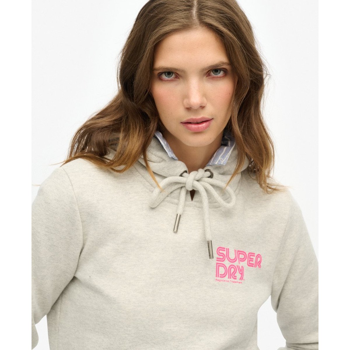 Sweat à capuche et rayures arc-en-ciel gris glacier chiné, SUPERDRY